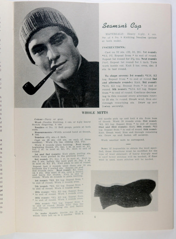 WW2 knitting instructions, garments for Canadian sailors c.1940