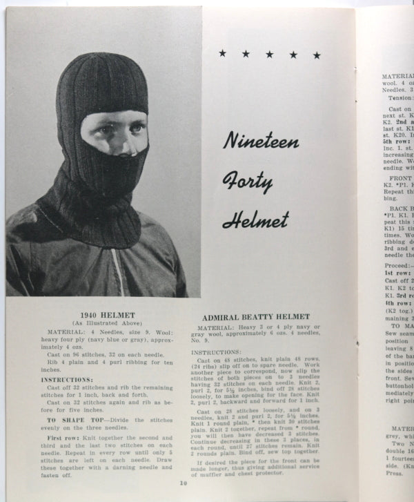 WW2 knitting instructions, garments for Canadian sailors c.1940