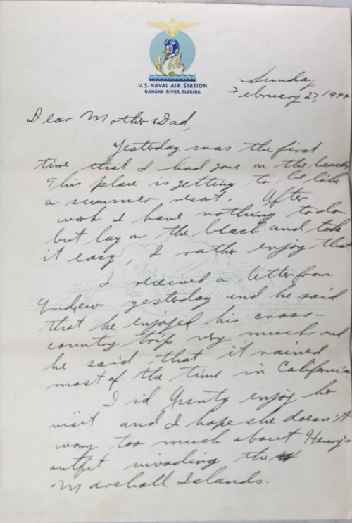 WW2 letter Donald Duck letterhead Banana River FL Naval Air Station #2