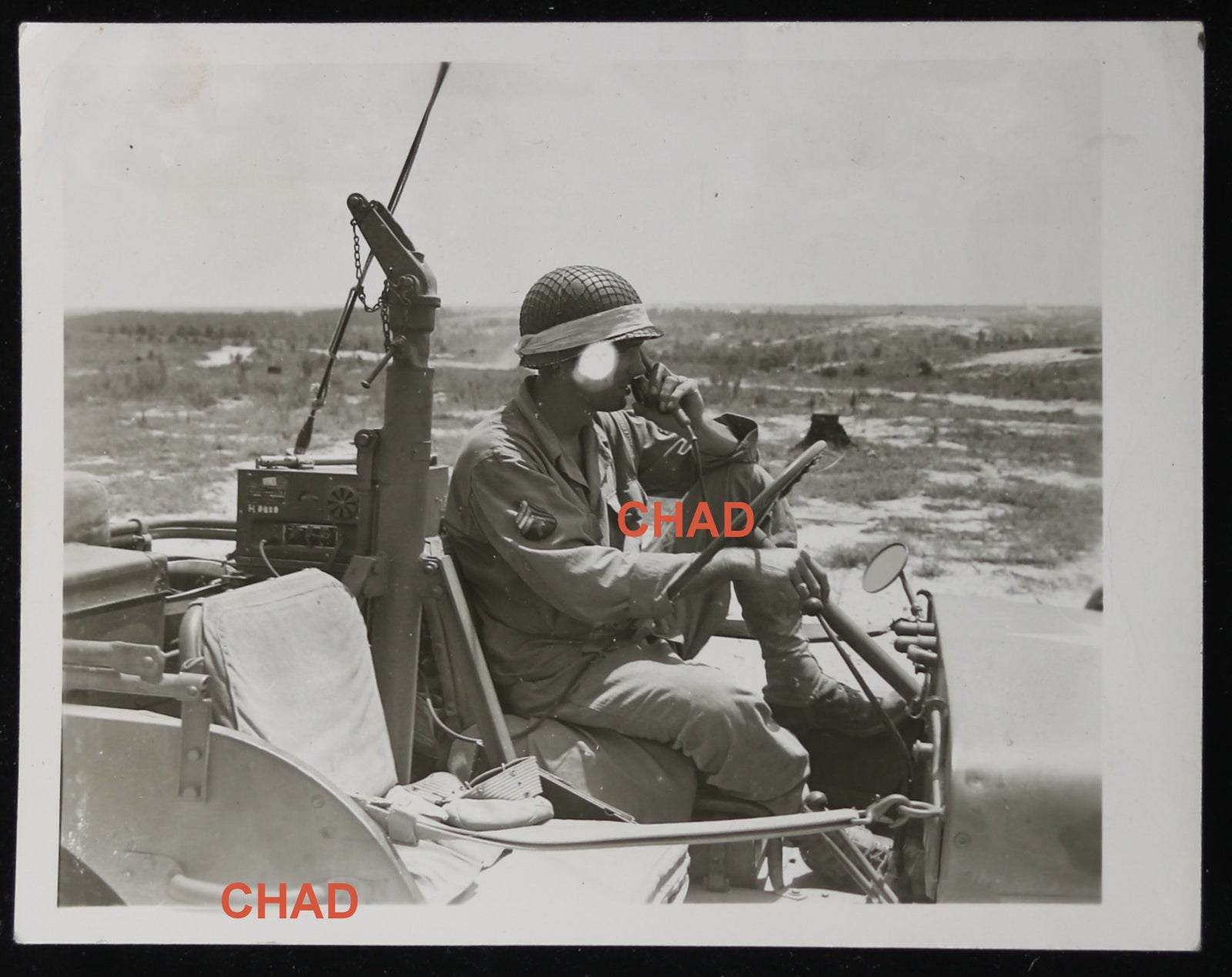 WW2 photo of American soldier in jeep, Africa @1942