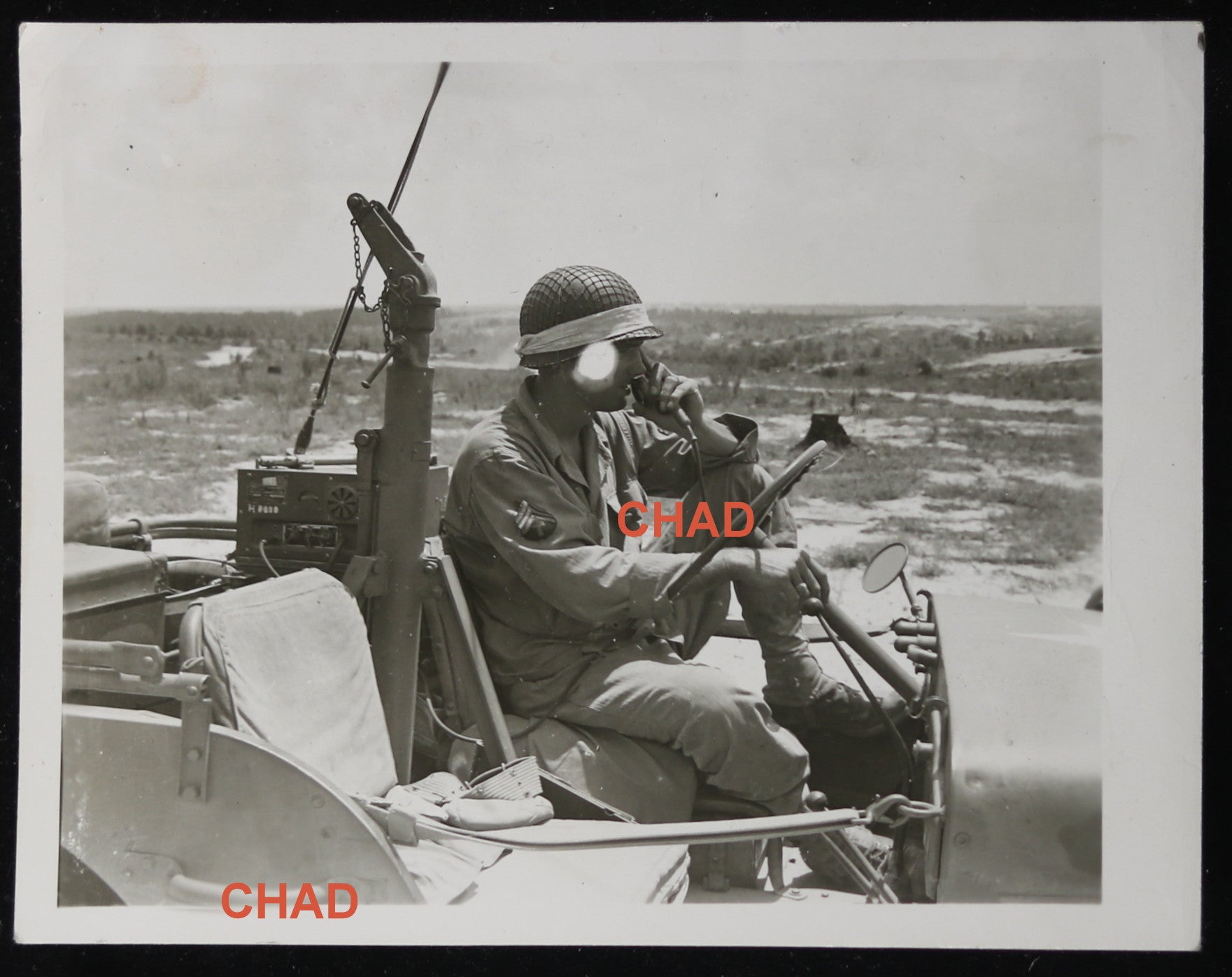 WW2 photo of American soldier in jeep, Africa @1942