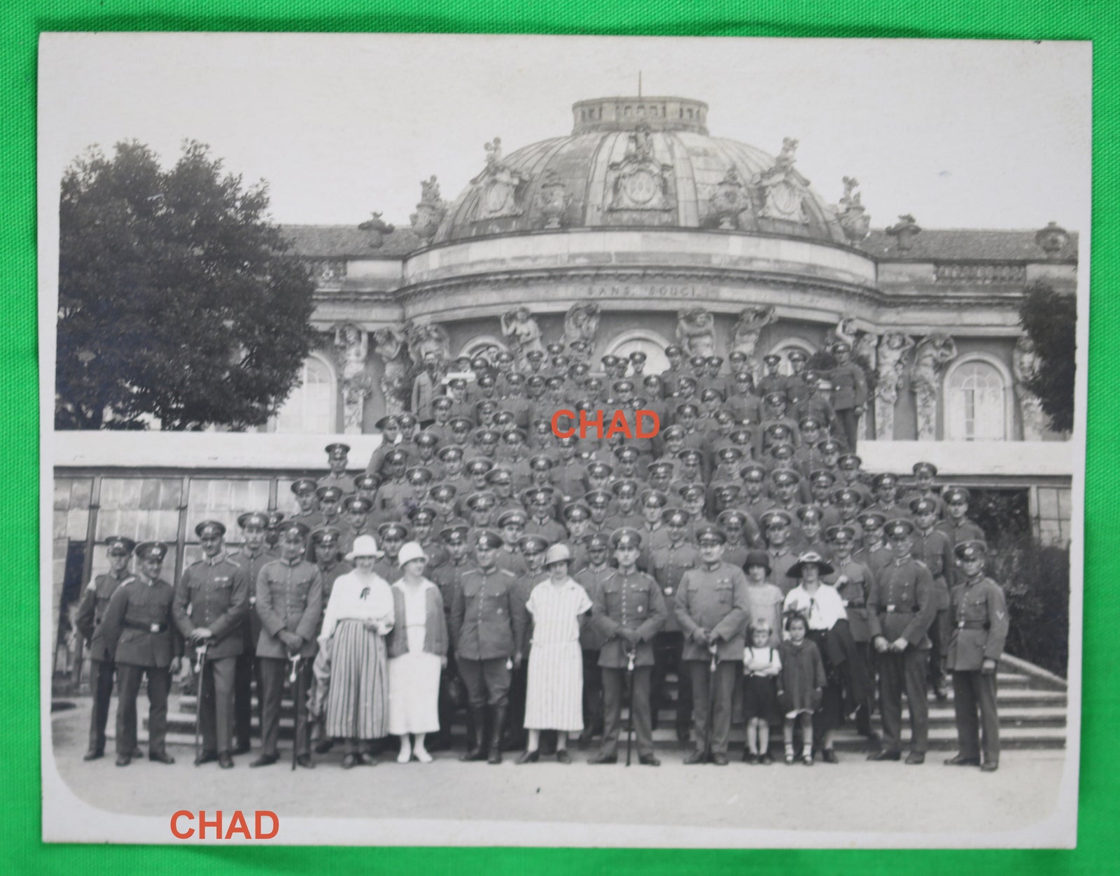 WW2 photo postcard large number German officers in front of Sanssouci Palace in Potsdam