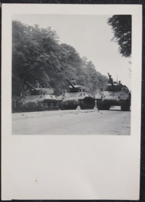 WW2 photo line of three American M-10 tanks. liberation Dijon France 1944
