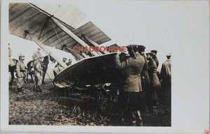 WW1 Photo postcard German soldiers around crashed biplane c.1915