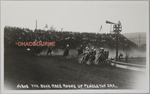 Wesley Andrews photo postcard horse race, Pendleton Oregon  c. 1925-35
