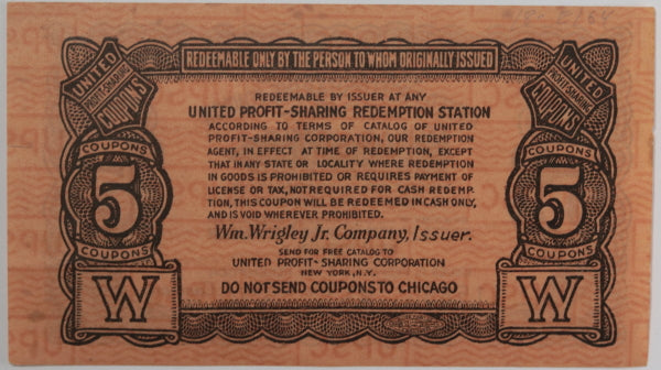 Wrigley’s Profit-Sharing 5 coupons certificate c.1930