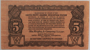 Wrigley’s Profit-Sharing 5 coupons certificate c.1930