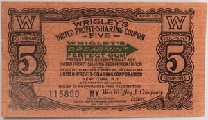 Wrigley’s Profit-Sharing 5 coupons certificate c.1930