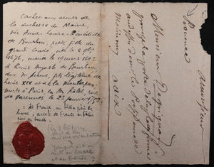 XVIIIe  cachet aux armes Duchesse du Maine sur fragment de lettre