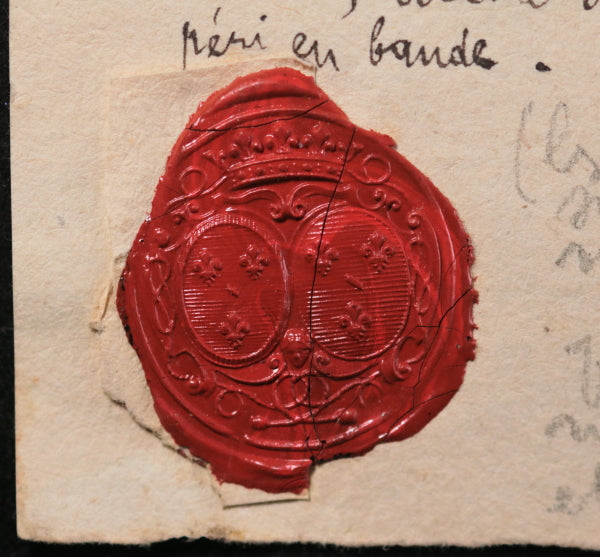 XVIIIe  cachet aux armes Duchesse du Maine sur fragment de lettre