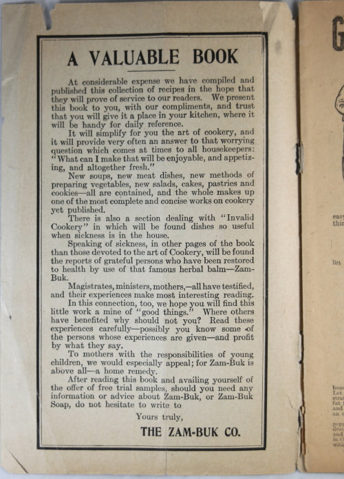 Zam-Buk 'Good Things and How to Cook them...' c. 1910's