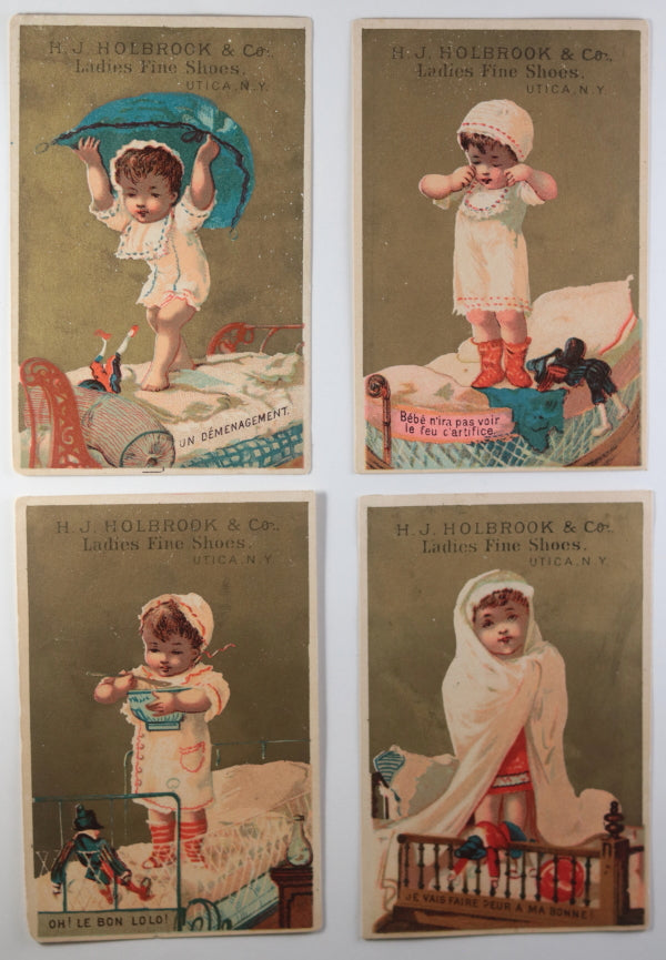 c. 1880s USA 4 trade cards Holbrook Fine Ladies Shoes Utica NY