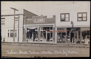 c.1910s Canada Vulcan Alberta photo postcard stores on main street