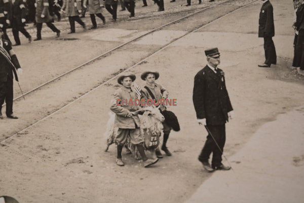 c.1910s Middleboro MA photo postcard Odd Fellows parade with goat