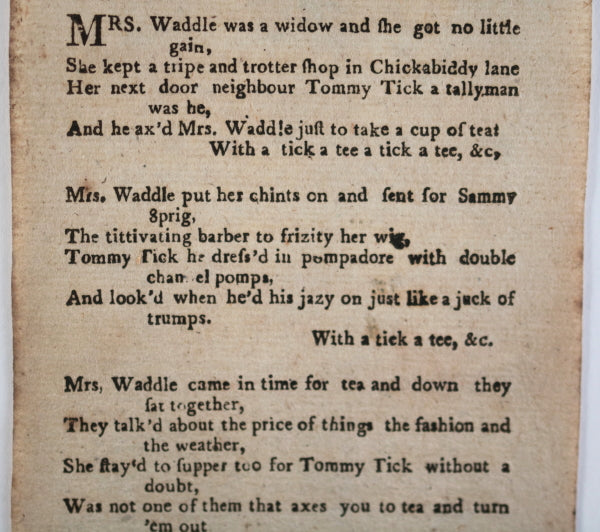 c. 1808 London UK broadside ballad sheet ‘Widdow Waddle” by J. Pitts