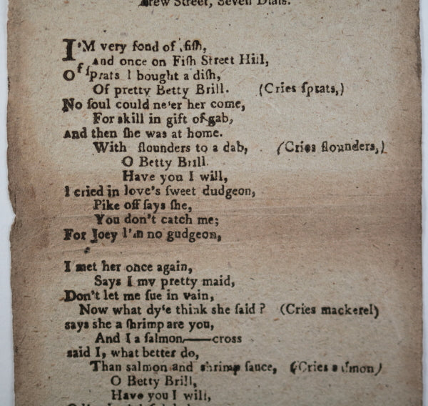 c. 1810 London UK broadside ballad sheet ‘The Tidy One” by J. Pitts 