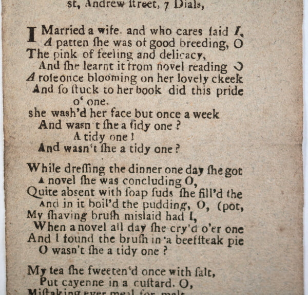 c. 1810 London UK broadside ballad sheet ‘The Tidy One” by J. Pitts 